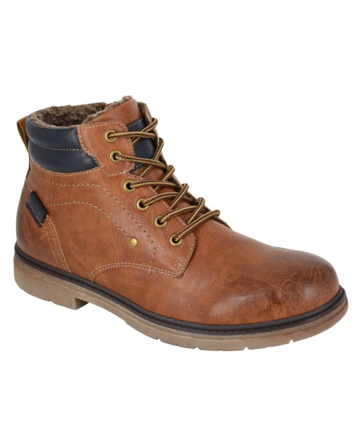 Tan coloured Route 21 Mens 6 Eye Padded Ankle Boots on white background #colour_tan