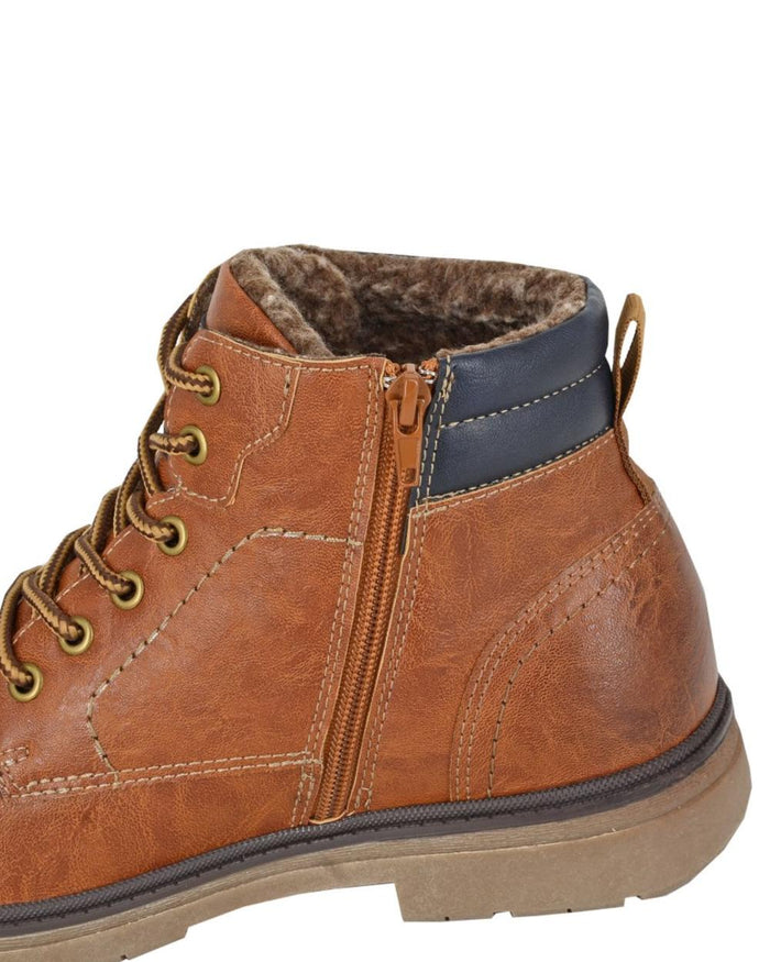 Tan coloured Route 21 Mens 6 Eye Padded Ankle Boots on white background #colour_tan