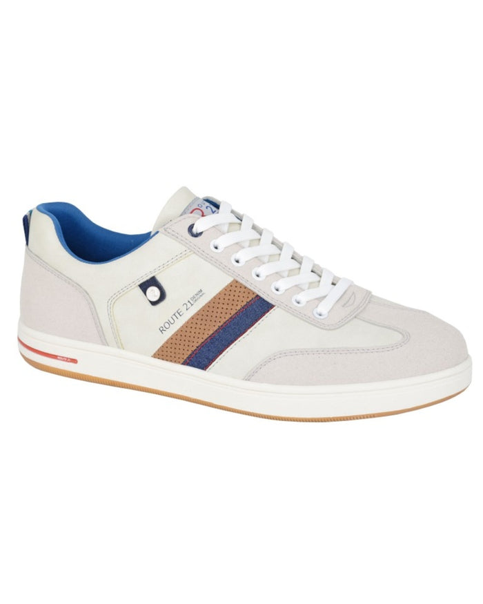 Off White Grey coloured Route 21 Mens 7 Eye Casual Trainers on white background #colour_off-white-grey
