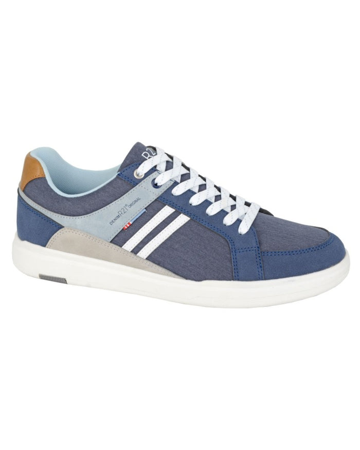 Navy coloured Route 21 Mens 7 Eye Striped Leisure Shoes on white background #colour_navy
