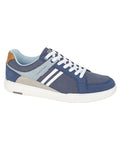 Navy coloured Route 21 Mens 7 Eye Striped Leisure Shoes on white background #colour_navy