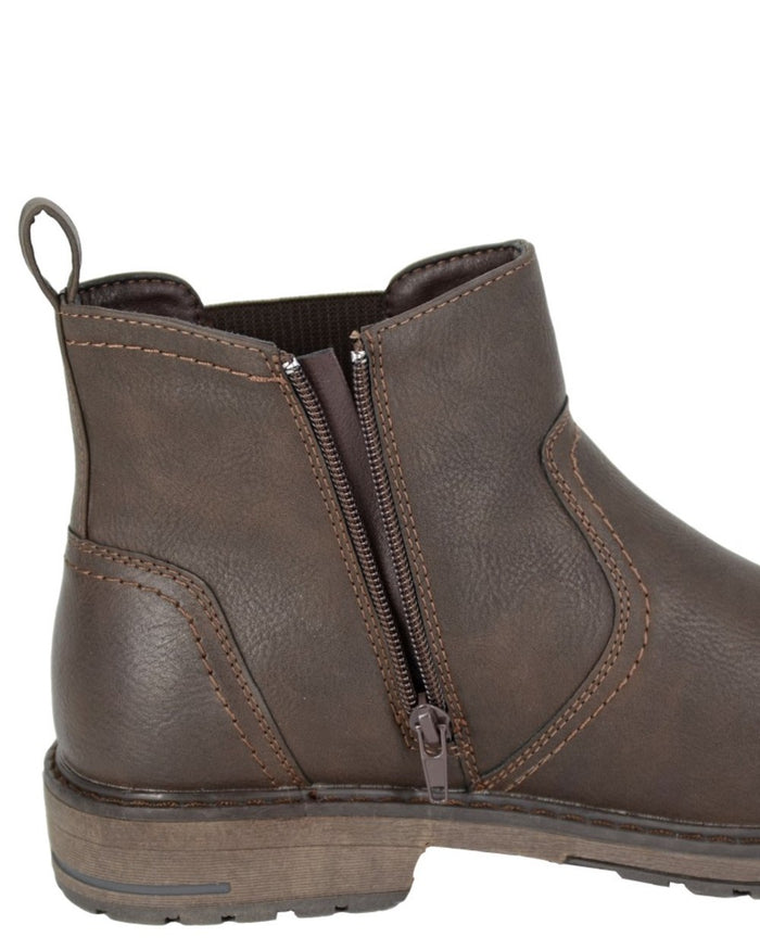 Dark Brown coloured Route 21 Mens Single Gusset Inside Zip Ankle Boots on white background #colour_dark-brown