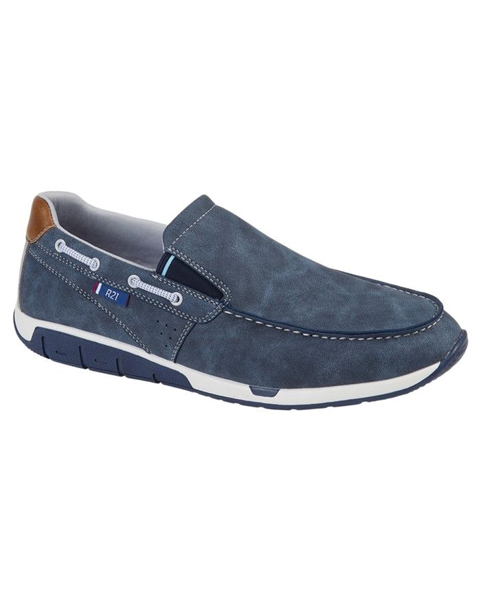 Navy coloured Route 21 Mens Twin Gusset Leisure Shoes on white background #colour_navy
