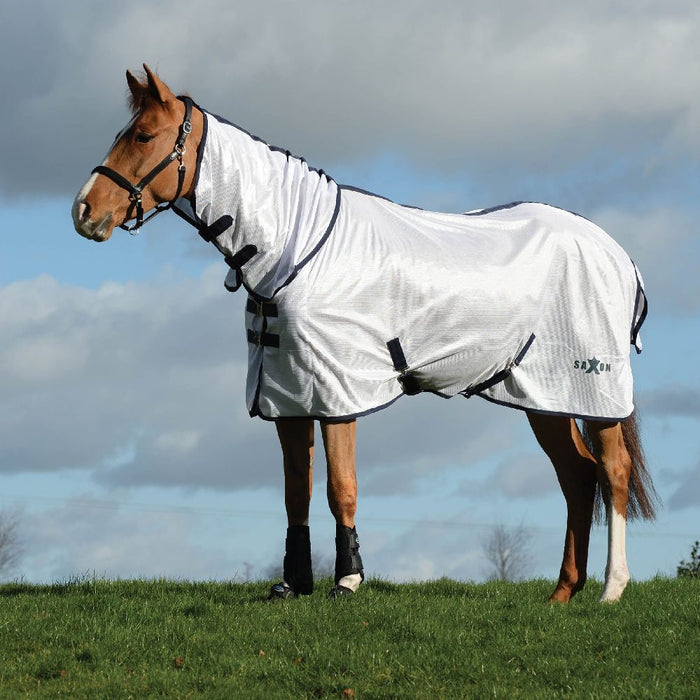 Saxon Mesh Combo Neck in White/Navy #colour_white-navy