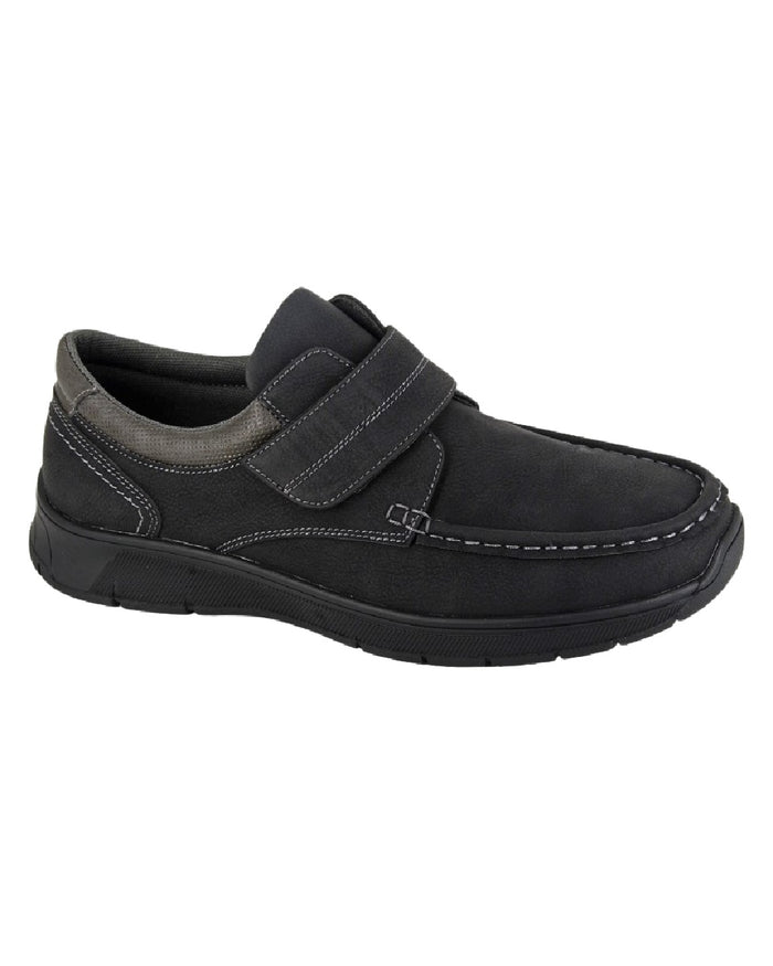 Black Coloured Scimitar Mens Grain Touch Fastening Casual Shoes on White Background
#colour_black