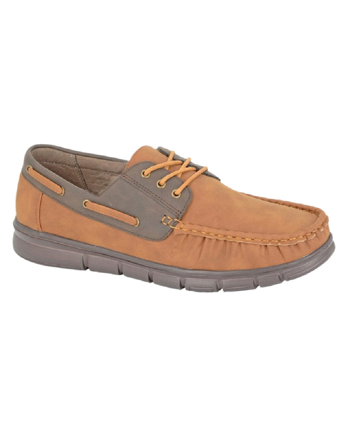 Tan Brown Coloured Scimitar Mens Synthetic Nubuck Moccasin Shoes on White Background
#colour_tan-brown