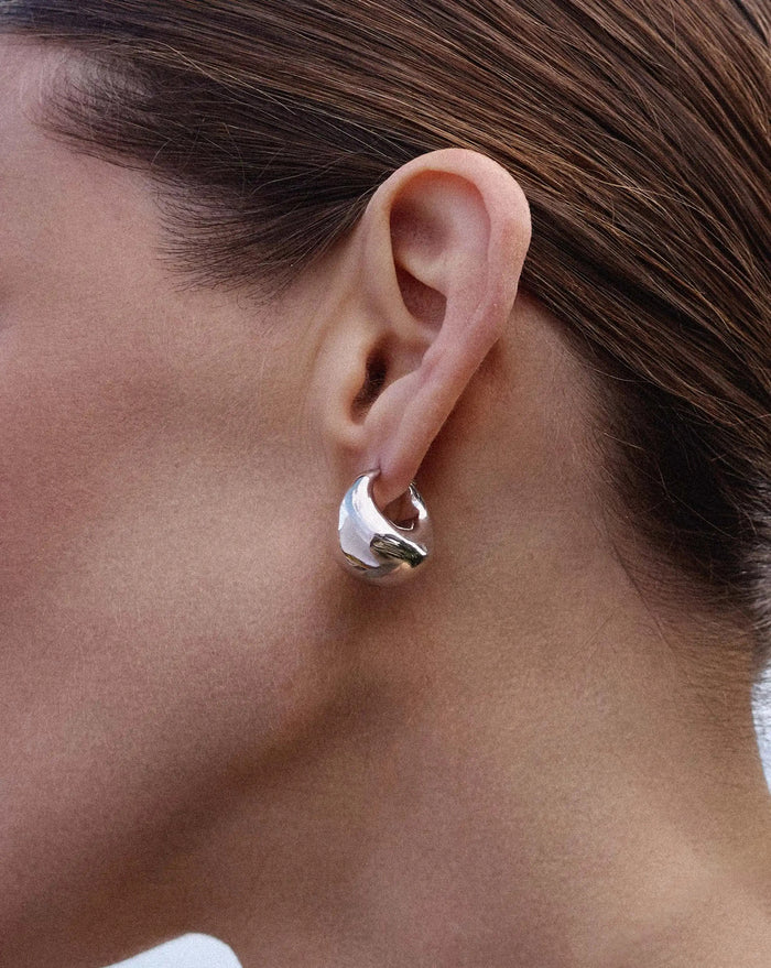 Sculptural Chubby Dome Medium Hoop Earrings | Silver Plated Earrings Missoma