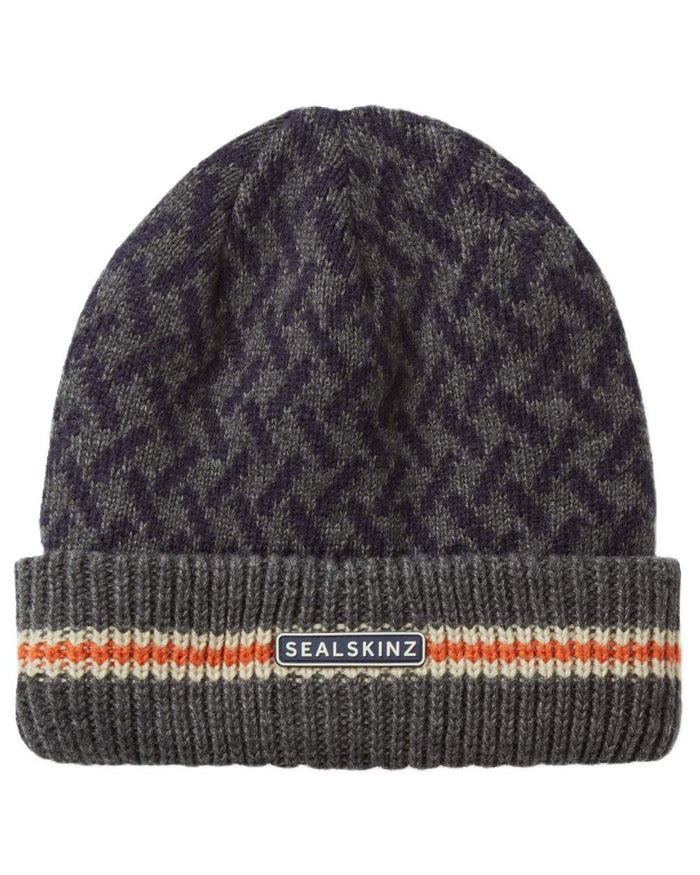Navy coloured Sealskinz Arminghall Waterproof Jacquard Beanie on white background #colour_navy