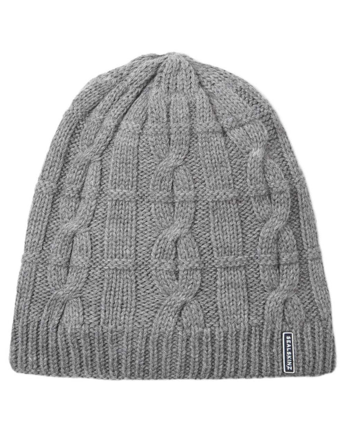 Grey Marl coloured Sealskinz Blakeney Waterproof Cable Knit Beanie on white background #colour_grey-marl