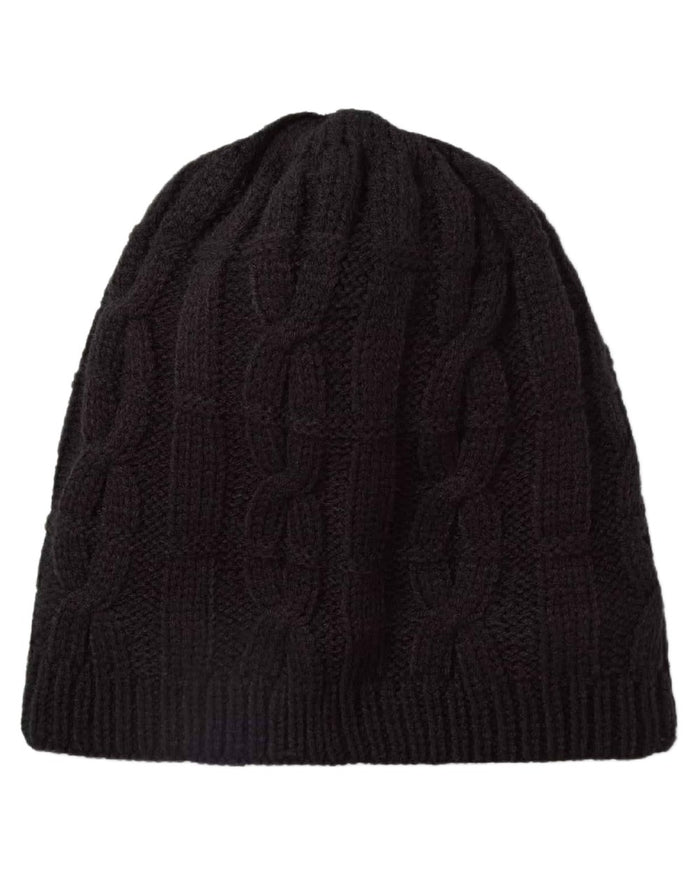 Black coloured Sealskinz Blakeney Waterproof Cable Knit Beanie on white background #colour_black
