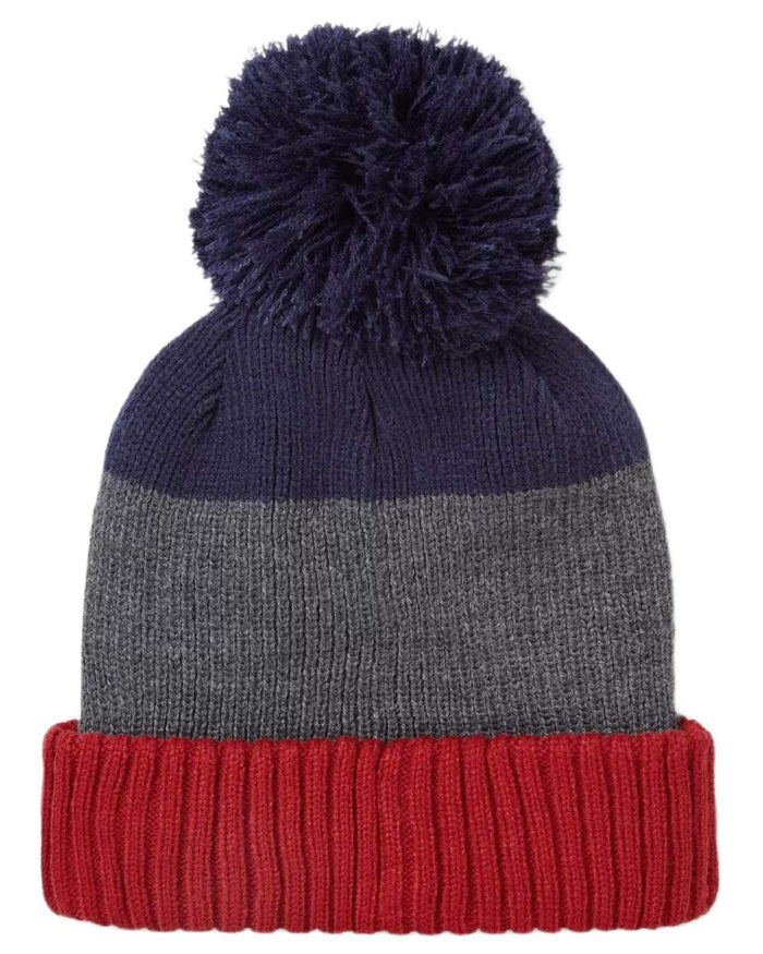 Orange Navy coloured Sealskinz Flitcham Waterproof Cold Weather Bobble Hat on white background #colour_orange-navy