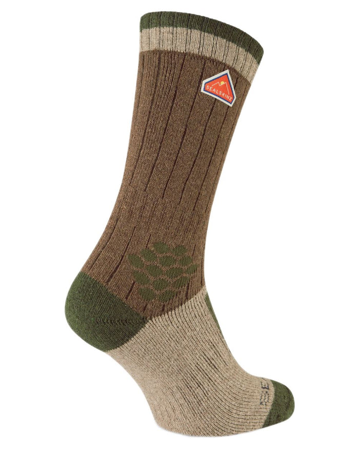 Brown coloured Sealskinz Gresham Recycled Wool Mid Length Hiking Socks on white background #colour_brown
