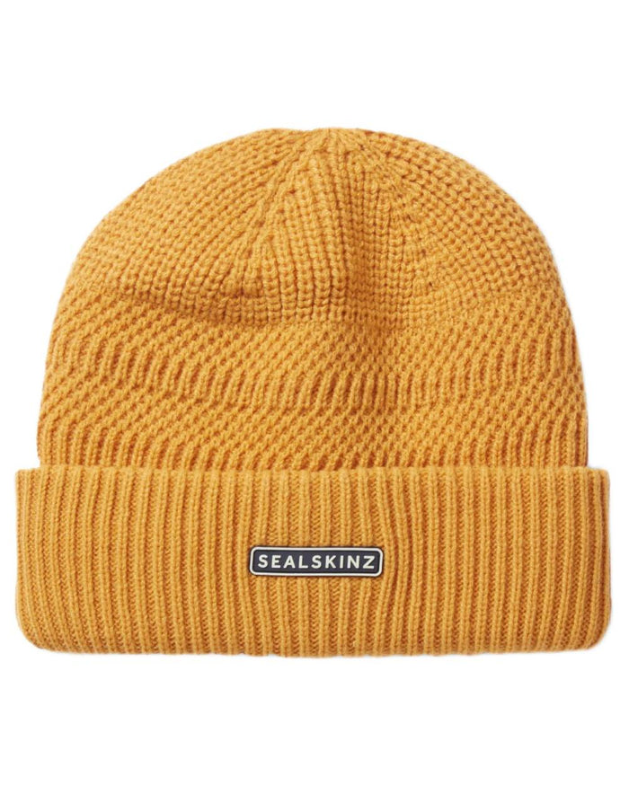 Yellow coloured Sealskinz Gressenhall Waterproof Roll Cuff Beanie on white background #colour_yellow