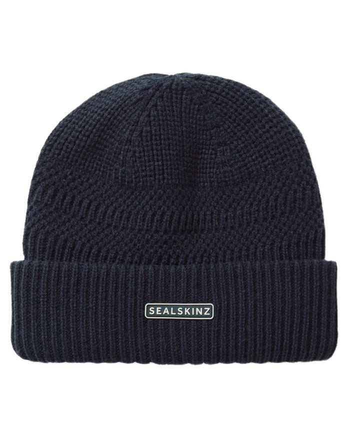 Navy coloured Sealskinz Gressenhall Waterproof Roll Cuff Beanie on white background #colour_navy