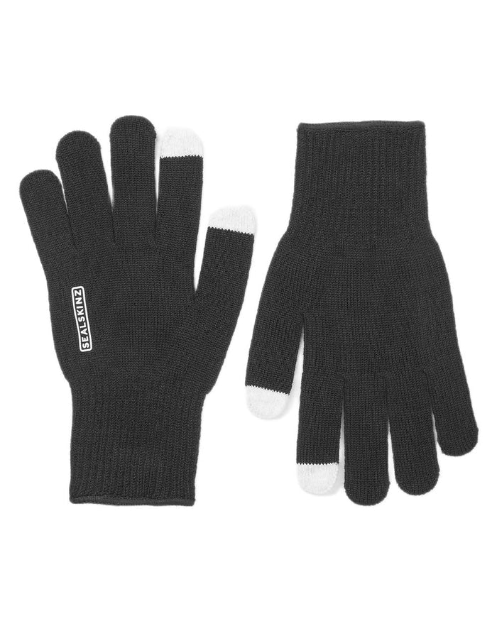 Black Coloured Sealskinz Hanworth Solo Merino Glove on white background #colour_black