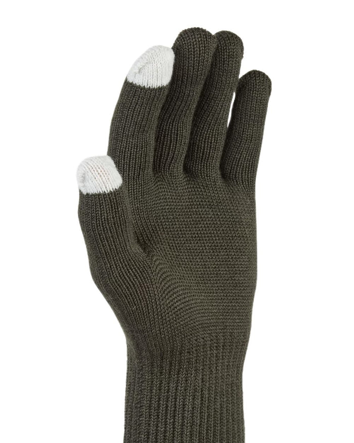 Olive Coloured Sealskinz Hanworth Solo Merino Glove on white background #colour_olive