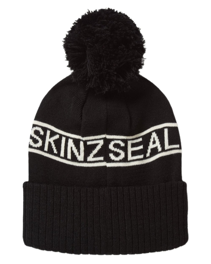 Black coloured Sealskinz Heacham Waterproof Icon Bobble Hat on white background #colour_black
