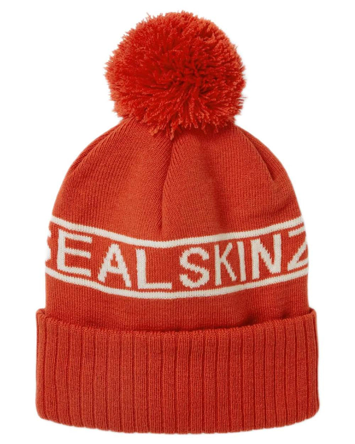 Orange coloured Sealskinz Heacham Waterproof Icon Bobble Hat on white background #colour_orange