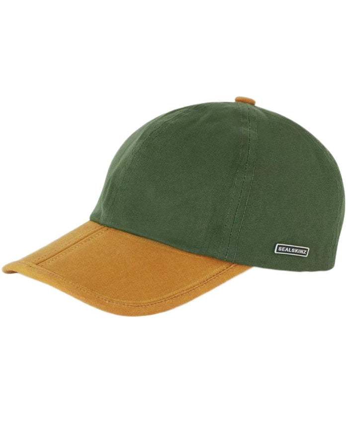Olive coloured Sealskinz Marham Waterproof Oiled Canvas Cap on white background #colour_olive