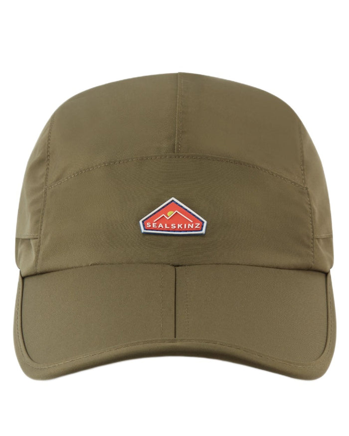 Olive coloured Sealskinz Poringland Waterproof Peak Plain Hiking Cap on white background #colour_olive