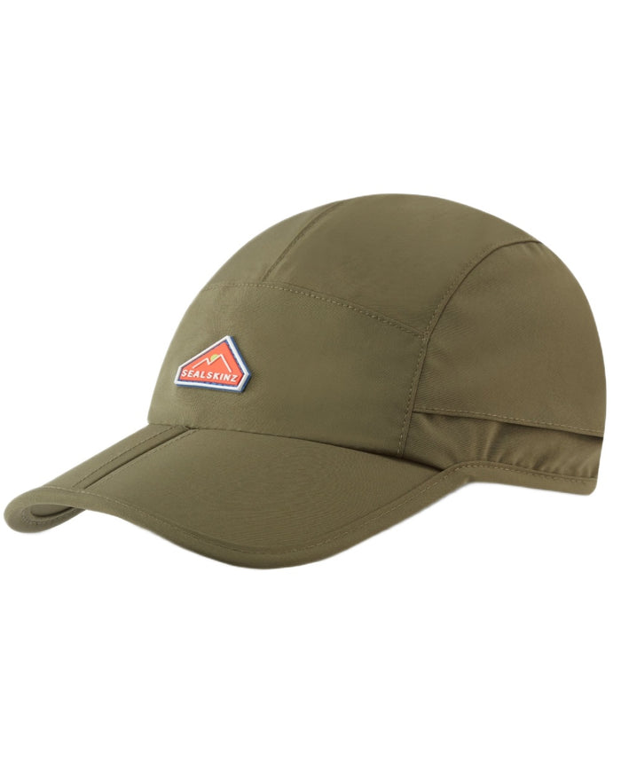 Olive coloured Sealskinz Poringland Waterproof Peak Plain Hiking Cap on white background #colour_olive