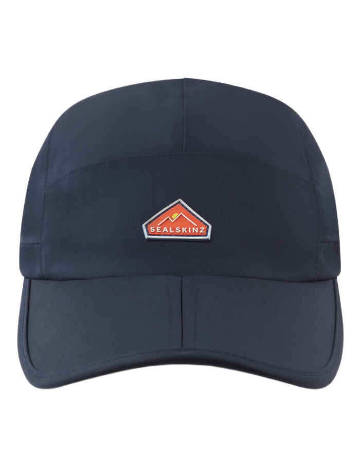 Navy coloured Sealskinz Poringland Waterproof Peak Plain Hiking Cap on white background #colour_navy