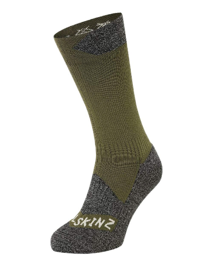Olive Coloured Sealskinz Raynham Waterproof All Weather Mid Length Sock on white background #colour_olive