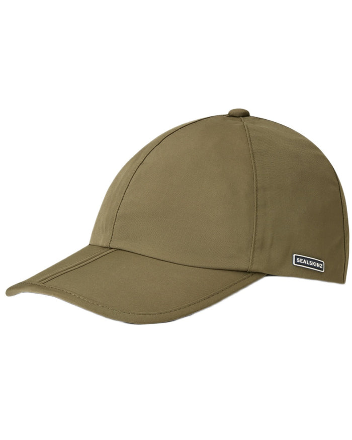 Olive coloured Sealskinz Salle Waterproof Foldable Peak Cap on white background #colour_olive
