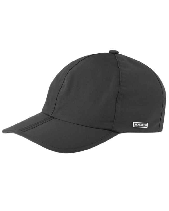 Black coloured Sealskinz Salle Waterproof Foldable Peak Cap on white background #colour_black