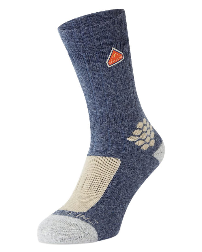 Blue Coloured Sealskinz Scarning Wool Mid Length Twisted Hiking Sock on white background #colour_blue