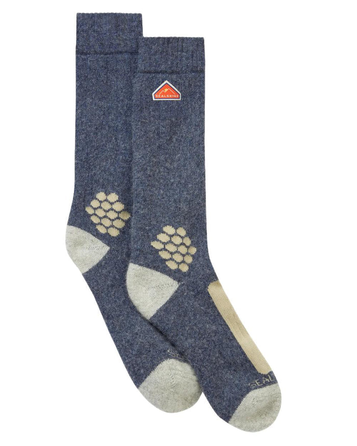Blue Coloured Sealskinz Scarning Wool Mid Length Twisted Hiking Sock on white background #colour_blue
