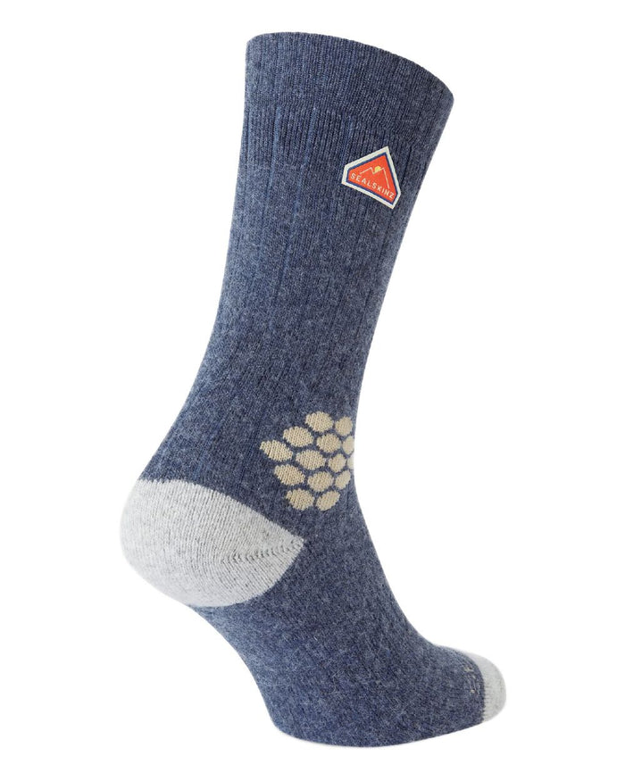 Blue Coloured Sealskinz Scarning Wool Mid Length Twisted Hiking Sock on white background #colour_blue