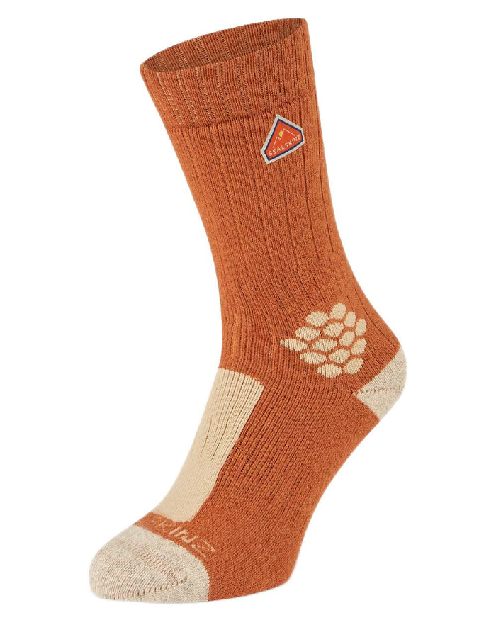 Orange Coloured Sealskinz Scarning Wool Mid Length Twisted Hiking Sock on white background #colour_orange