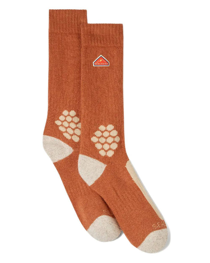 Orange Coloured Sealskinz Scarning Wool Mid Length Twisted Hiking Sock on white background #colour_orange