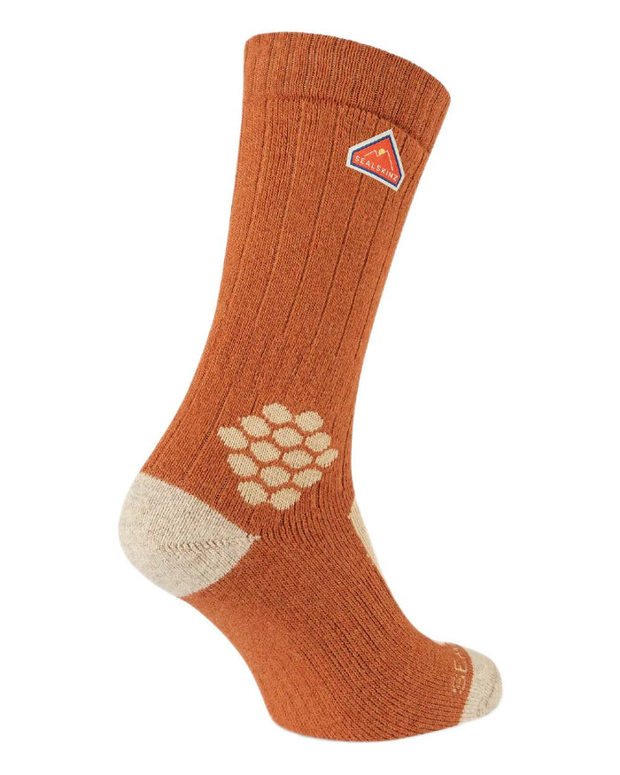 Orange Coloured Sealskinz Scarning Wool Mid Length Twisted Hiking Sock on white background #colour_orange