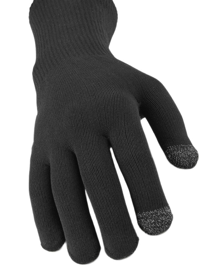 Black coloured Sealskinz Skeyton Waterproof Ultra Grip Knitted Gauntlet on white background #colour_black