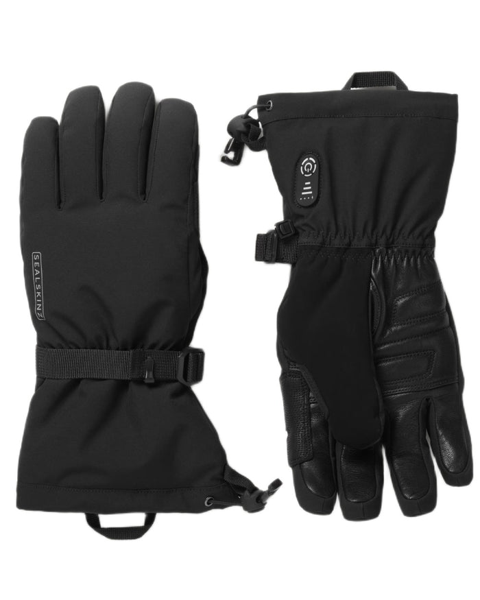 Black coloured Sealskinz Stowbridge Waterproof Automatic Heated Gauntlet on white background #colour_black