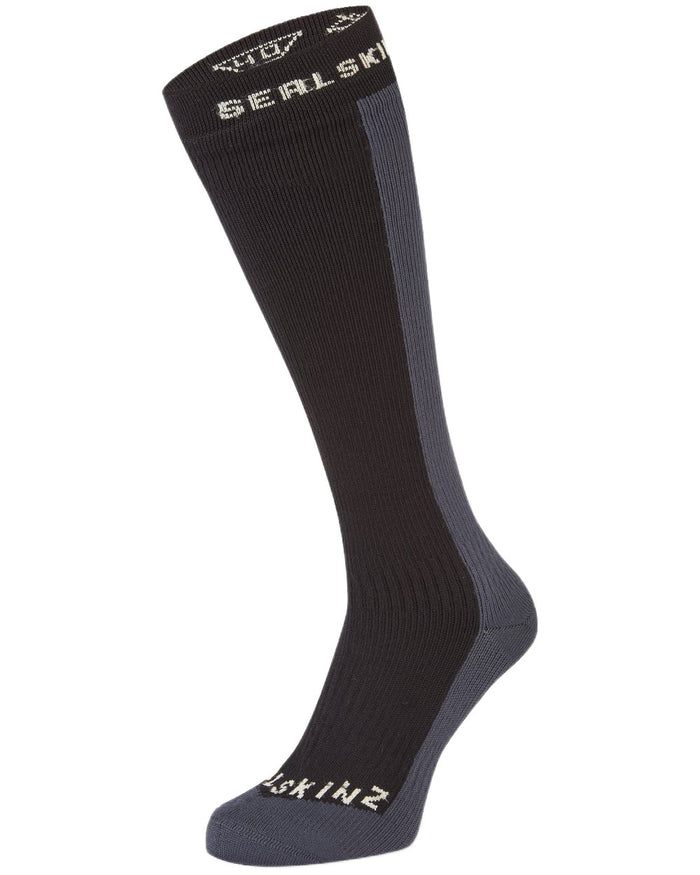 Black coloured Sealskinz Worstead Waterproof Cold Weather Knee Length Socks on white background #colour_black