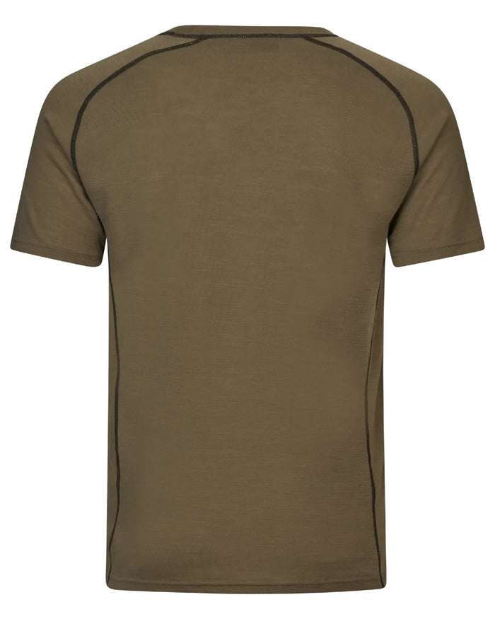 Covert Green Coloured Seeland Mens Apex Merino T-Shirt on white background #colour_covert-green