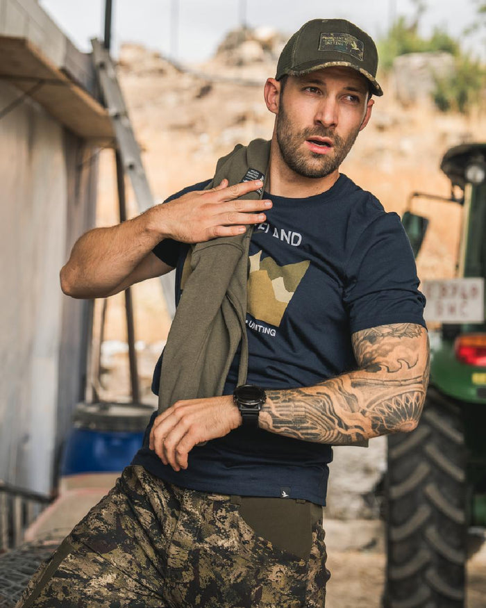 Dark Blue Coloured Seeland Mens Fragment T-Shirt on workshop background #colour_dark-blue