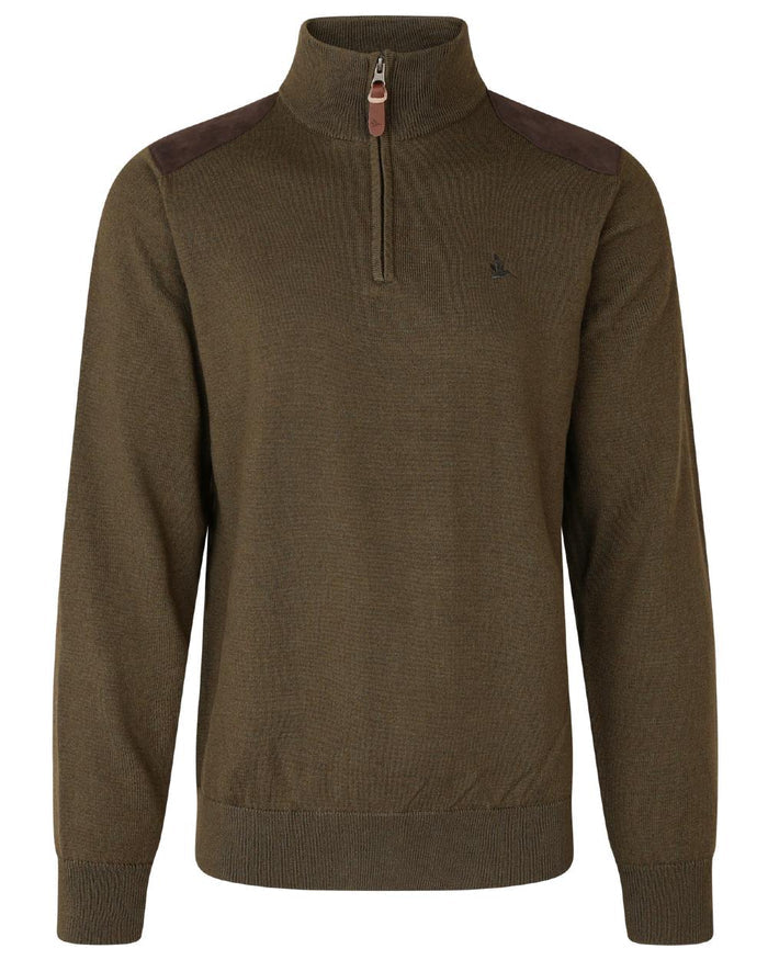 Light Pine coloured Seeland Mens Pine Half Zip Sweater on white background #colour_light-pine
