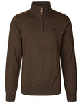 Dark Brown coloured Seeland Mens Pine Half Zip Sweater on white background #colour_dark-brown