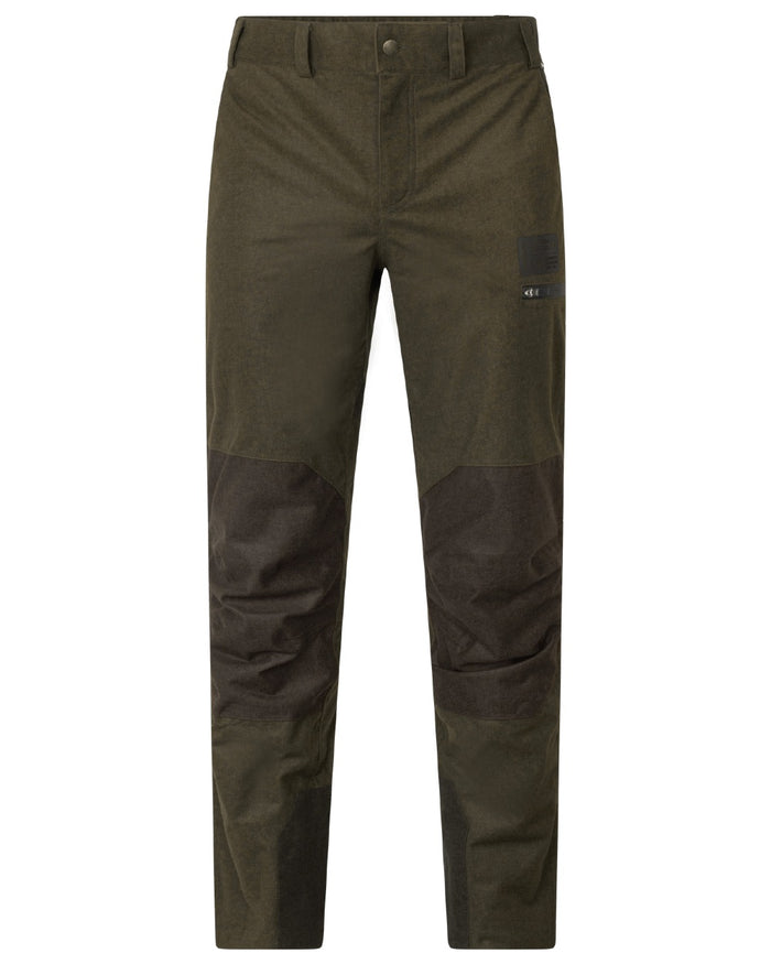 Pine Green Melange coloured Seeland Mens Quest Trousers on white background #colour_pine-green-melange