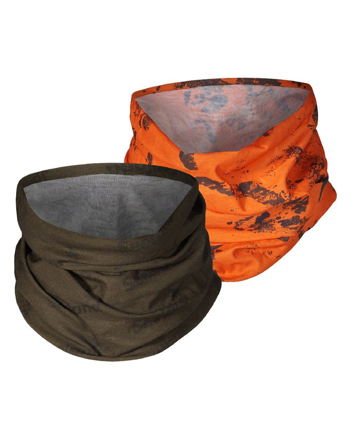 Pine Green InVis Orange Blaze Coloured Seeland Neck Gaiter 2 Pack on White background #colour_pine-green-invis-orange-blaze