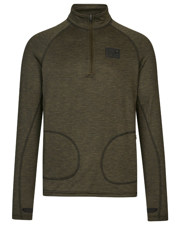 Pine Green Melange Coloured Seeland Peak Half Zip on white background #colour_pine-green-melange