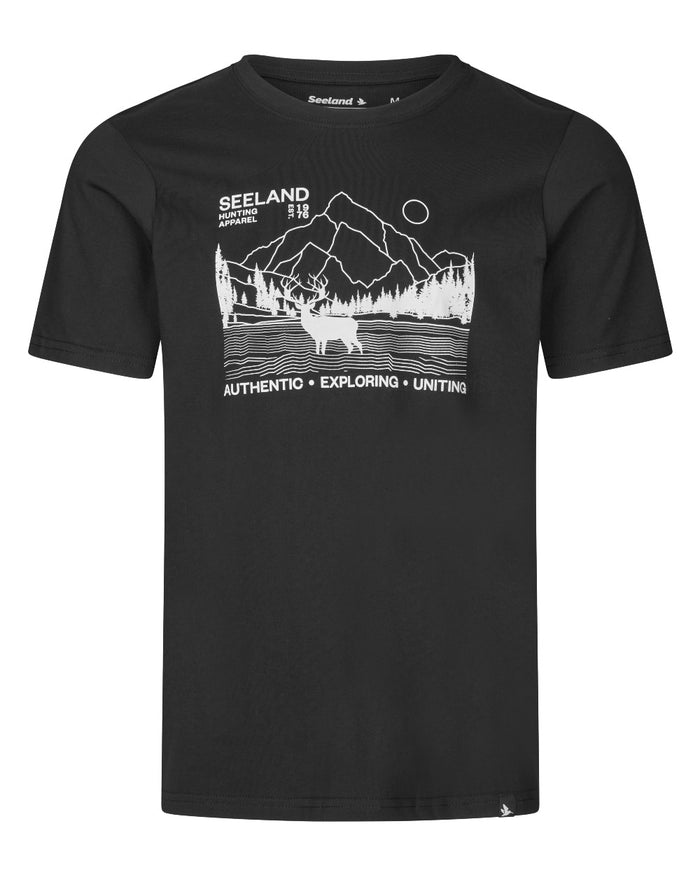 Black coloured Seeland Territory T-Shirt on white background #colour_black