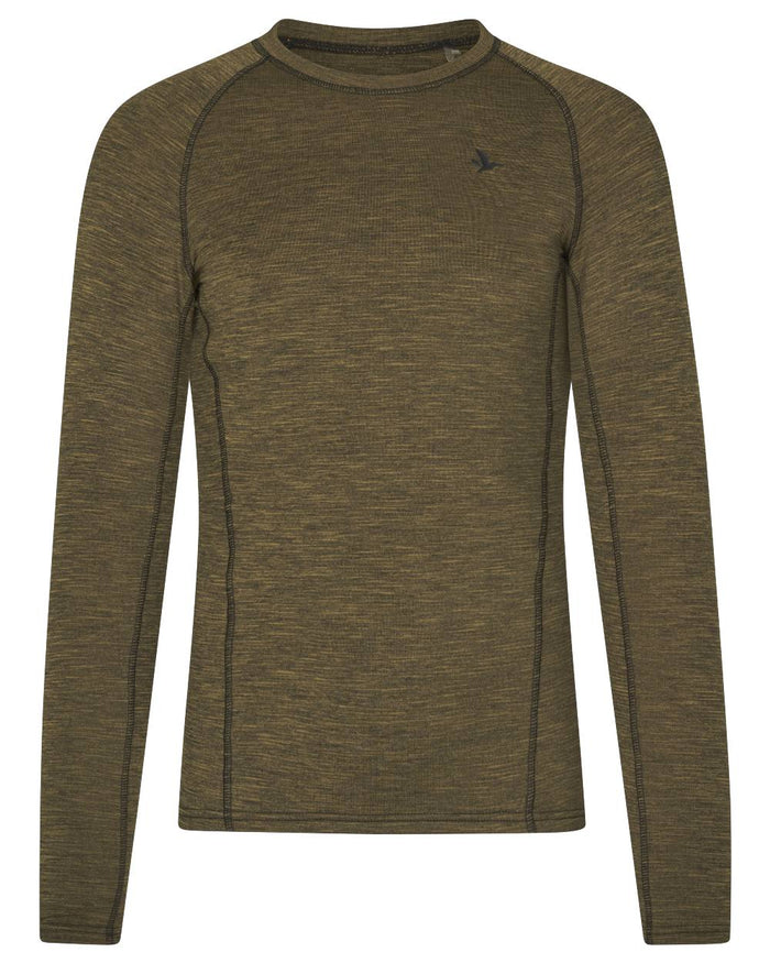 Military Olive Melange coloured Seeland Womens Peak Aia T-Shirt on white background #colour_military-olive-melange