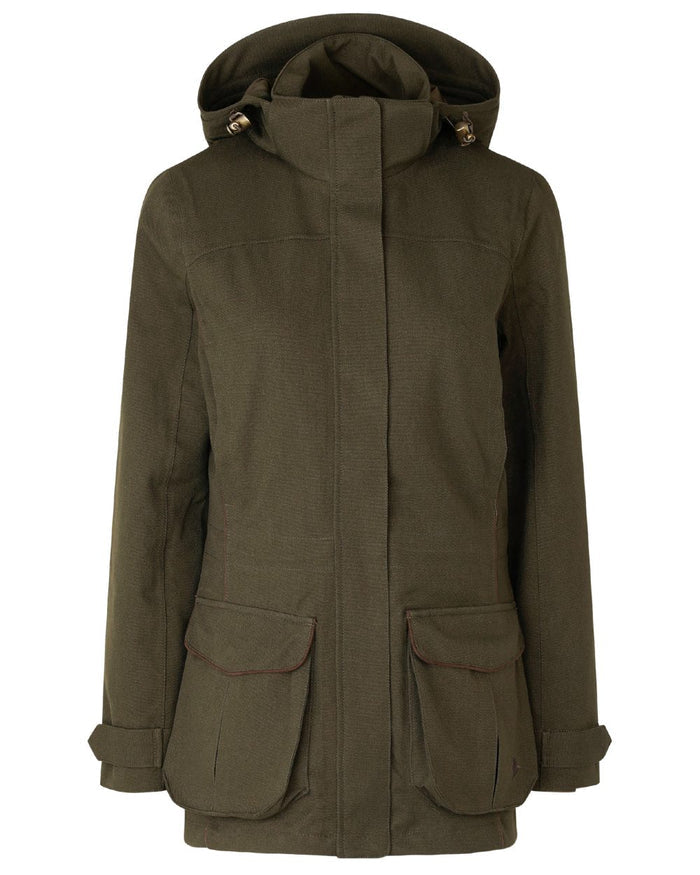 Shaded Olive coloured Seeland Womens Woodcock Royale Eve Jacket on white background #colour_shaded-olive