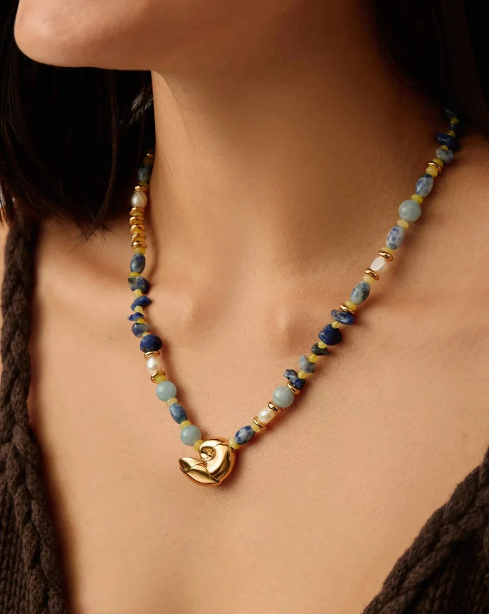 Shell Statement Multi Beaded Necklace | 18ct Gold Plated/Multi Gemstone Necklaces Missoma
