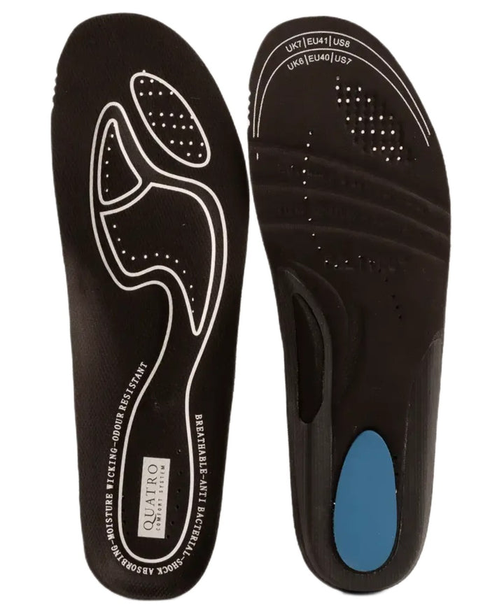 Black White coloured Skellerup Quatro Insoles on white background #colour_black-white